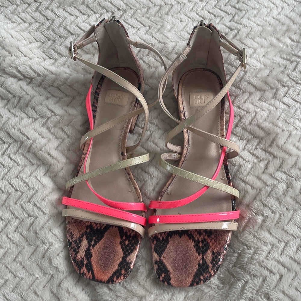 Louise et Cie Neon Pink and Tan Strappy Sandals